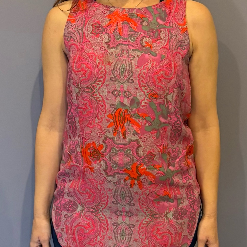 CAbi Pink and Orange Paisley Tank Top
